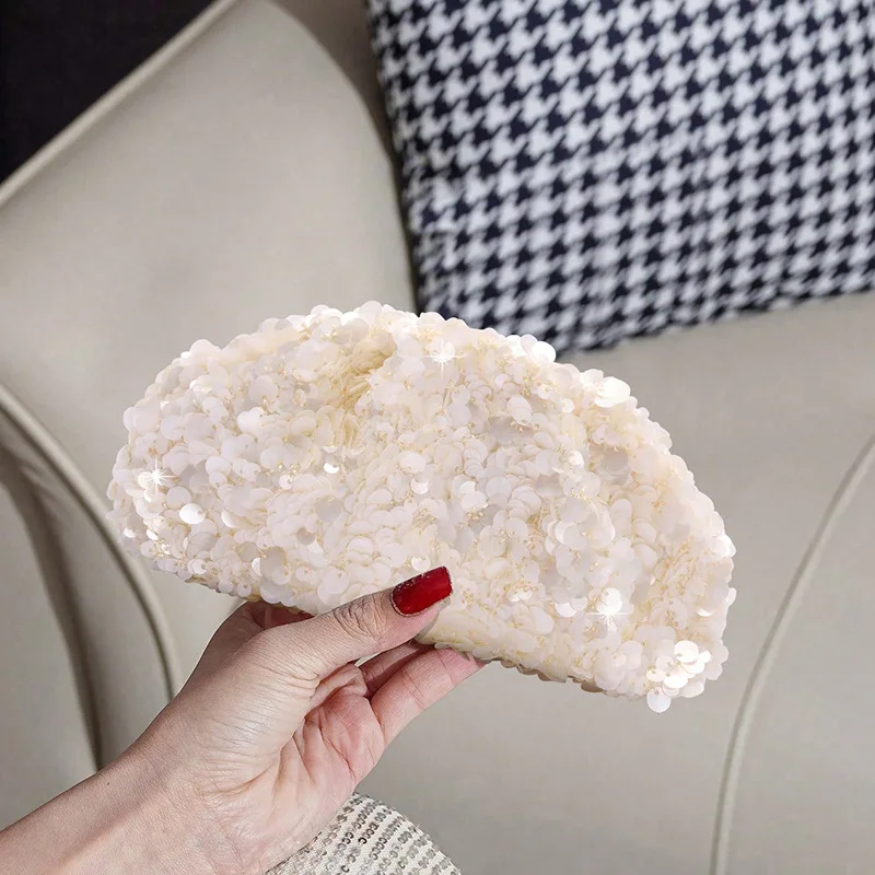 

Простая элегантная бежевая сумка через плечо с цепочкой и пайетками для женщин, маленькие клатчи для свадебных вечеринок, женские повседневные сумки через плечо