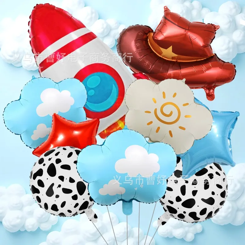 

Toy Theme Cowboy Rocket Cow Foil Balloon Festival Party Arrangement Arch Children Birthday Decoration Scene Photography Props