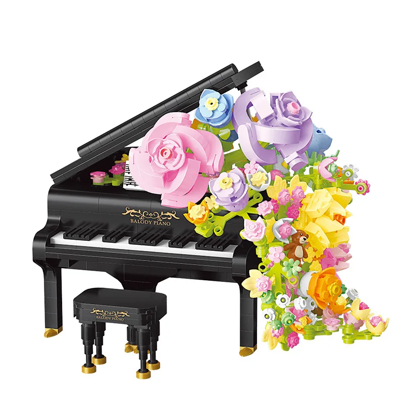 Violin Piano Bouquet Building Blocks Children Educational Assembly Decoration Toys Female Birthday Present Compatible with Lego