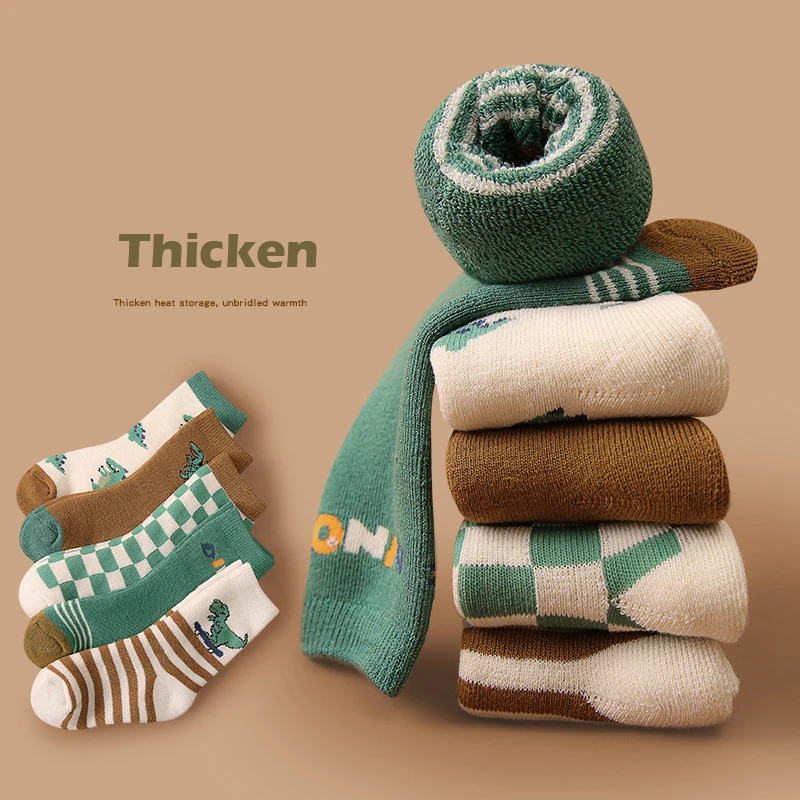 5 Paar Wintersocken, Thermo-Socken für Kinder, Jungen, Mädchen, Cartoon-Bär, warme Baumwollsocken, Plüschsocken für Kleinkinder – Detail 12