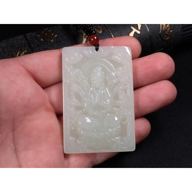Hetian Jade Zodiac Eight Guardian Deities Thousand-Handed Avalokiteshvara Pendant Year of Rat, Double-Sided Craftsma