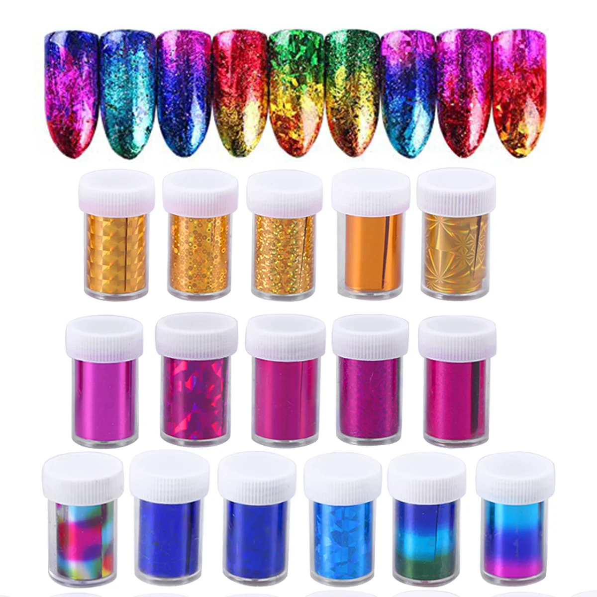 

24Pcs Holographic Nail Transfers Vibrant Unique Patterns Long-Lasting Adhesive Nail Art Embellishments for Special
