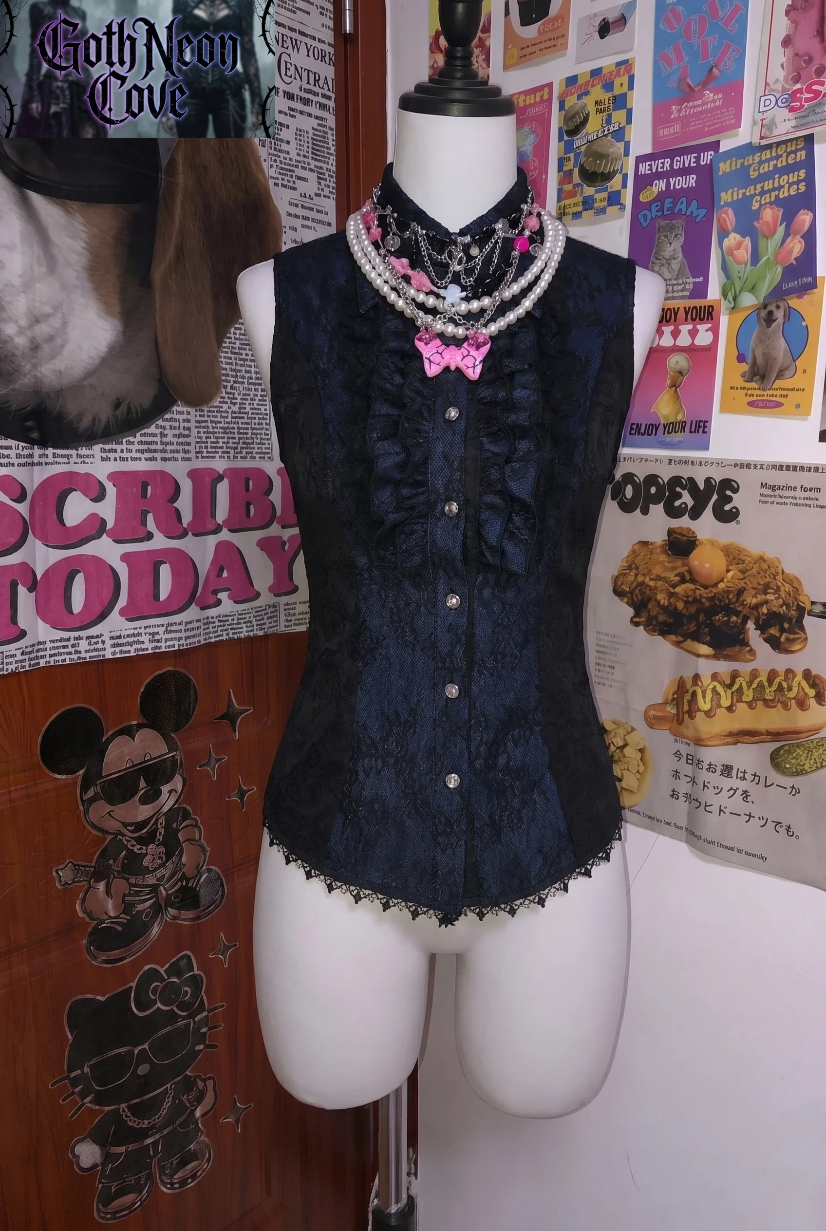 

Summer French Elegant Vintage Gothic Top Women Sleeveless Lapel Collar Single Breasted Slim Shirt Harajuku Y2K Party Banquet Top