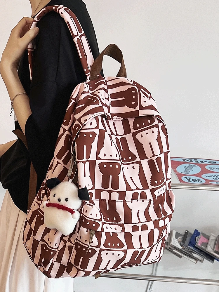 Korean Cartoon Rabbit Printed Canvas Backpack Lightweight And Large Capacity Campus Style Student Commuting Computer Bag Trend