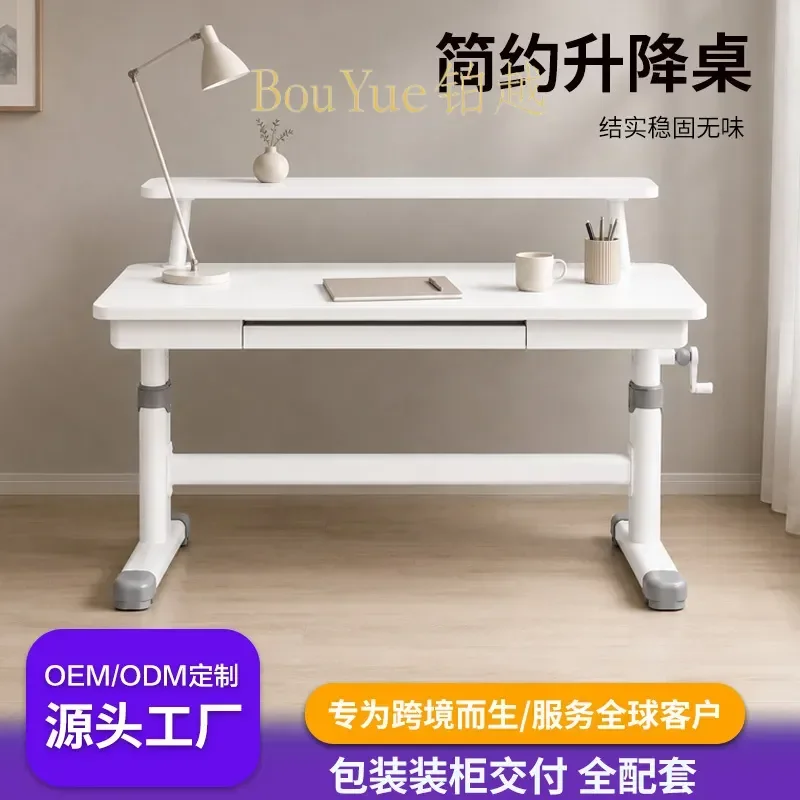 Adjustable Height Study Desk Modern Minimalist Writing Table Multi Layer Storage Bookshelf for Kids Dormitory Home Office