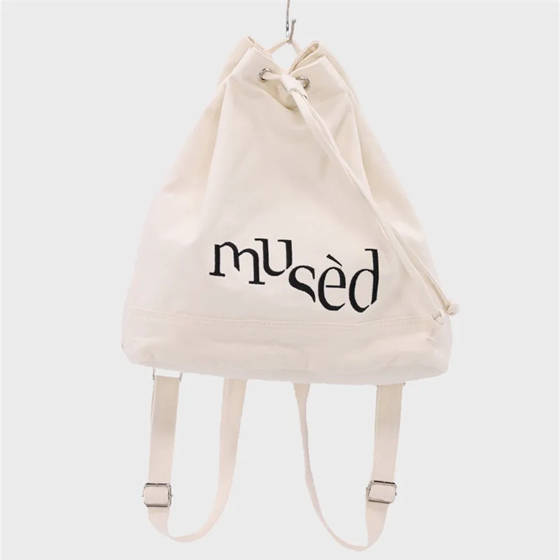 Linlin Korean New Backpack Simple Letter Printed Canvas Bag Handheld Large Capacity Shopping Bag Student Bucket Bag