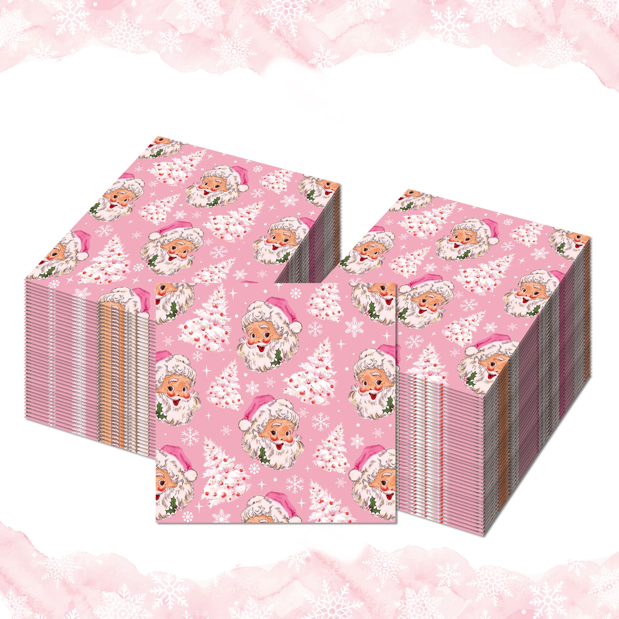 60pcs Disposable Paper Napkins Retro Santa Pink Background Christmas Tree Print Guest Towels Xmas Dinner Table Supplies