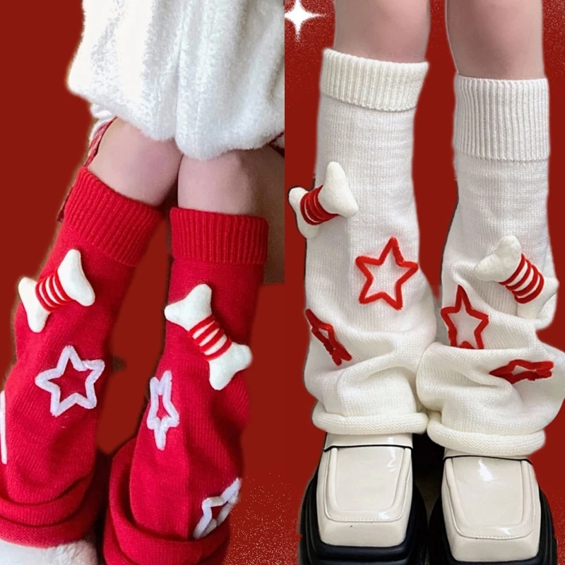 3D Small Bone Knee High Leg Warmers Women Girl Flare Foot Covers Streetwear