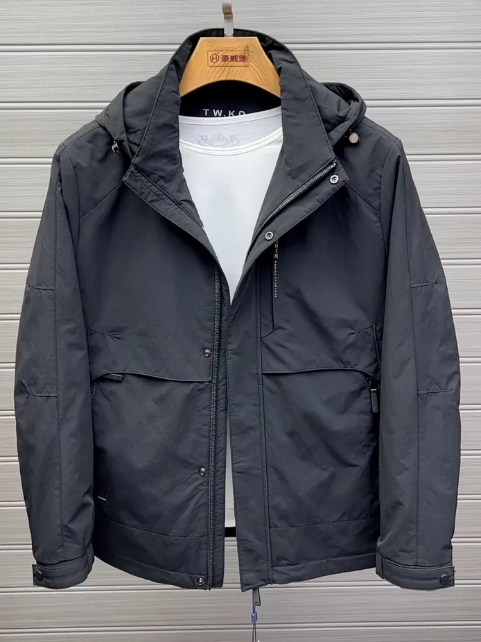 

Новая мужская куртка D328 с капюшоном и воротником-стойкой, на флисовой подкладке, удобная, модная, деловая верхняя одежда со съемным капюшоном