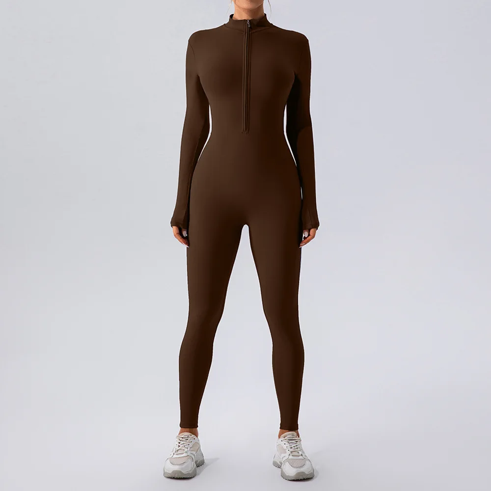 

Women’s One-Piece Jumpsuit, Zipper Long Sleeve Yoga Bodysuit, Push Up Gym Suit, Fitness Workout Clothes, Sportswear Tracksuit