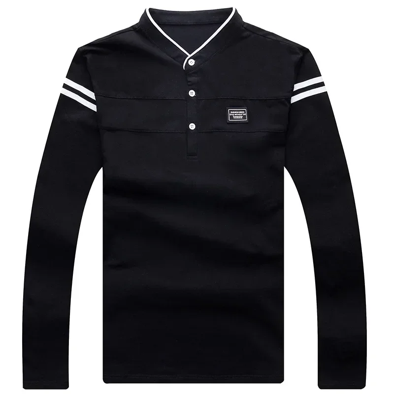 Autumn Men's Long Sleeved T-shirt Trendy Slim Fit Cotton Korean Polo Shirt Spring Casual Fashion Men's Top