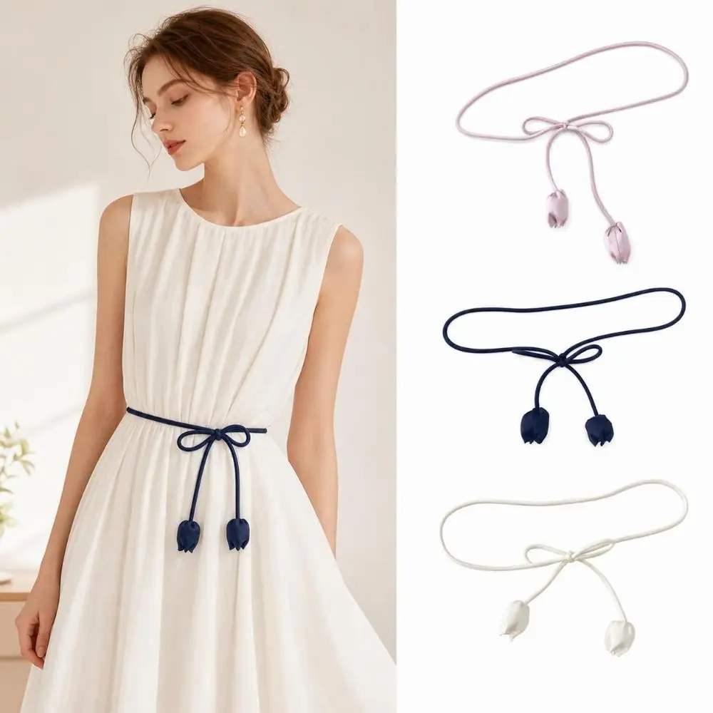 Stylish Cloth Tulip String Waist Belt Soft Fabric Tie Up Dress Belt High-End Handmade Waist Chain Sweater Strap