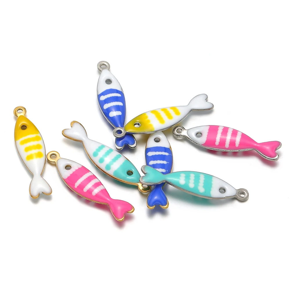 20pcs Stainless Steel Gold Color Enamel Little Fish Charms Pendants for DIY Jewelry Bracelet Necklace Findings Earrings Making