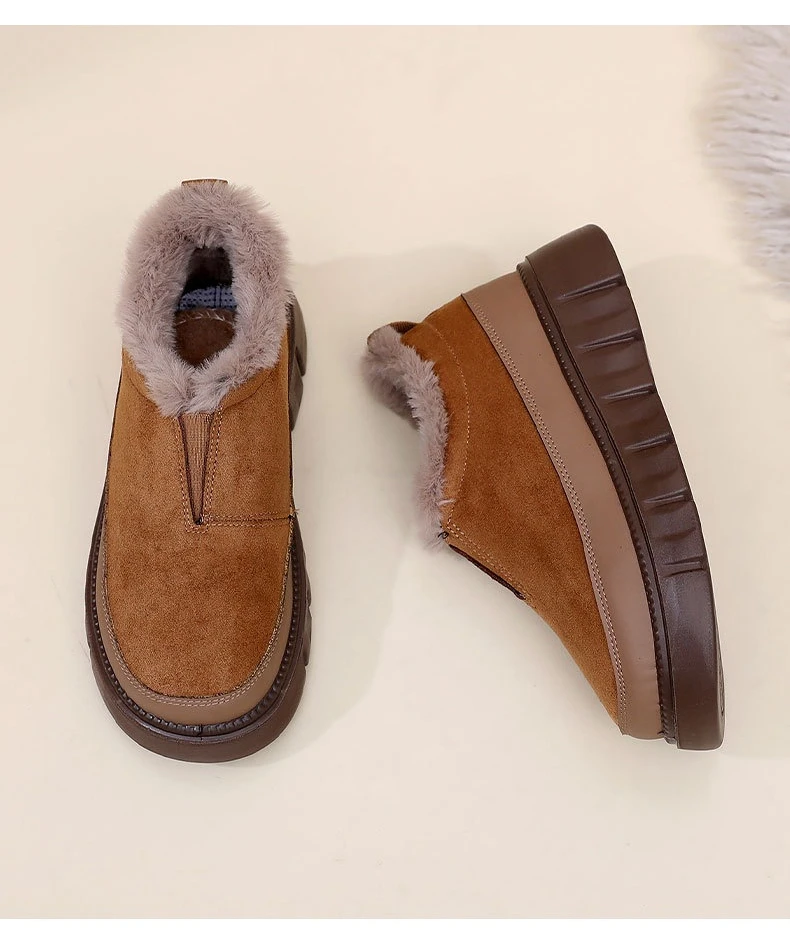 Damen Winter Warme Plüschgefütterte Schneeschuhe Wildleder-Obermaterial Reißverschluss Dicke Plattform Rutschfeste Lässige Knöchelhohe Baumwollstiefel – Detail 10