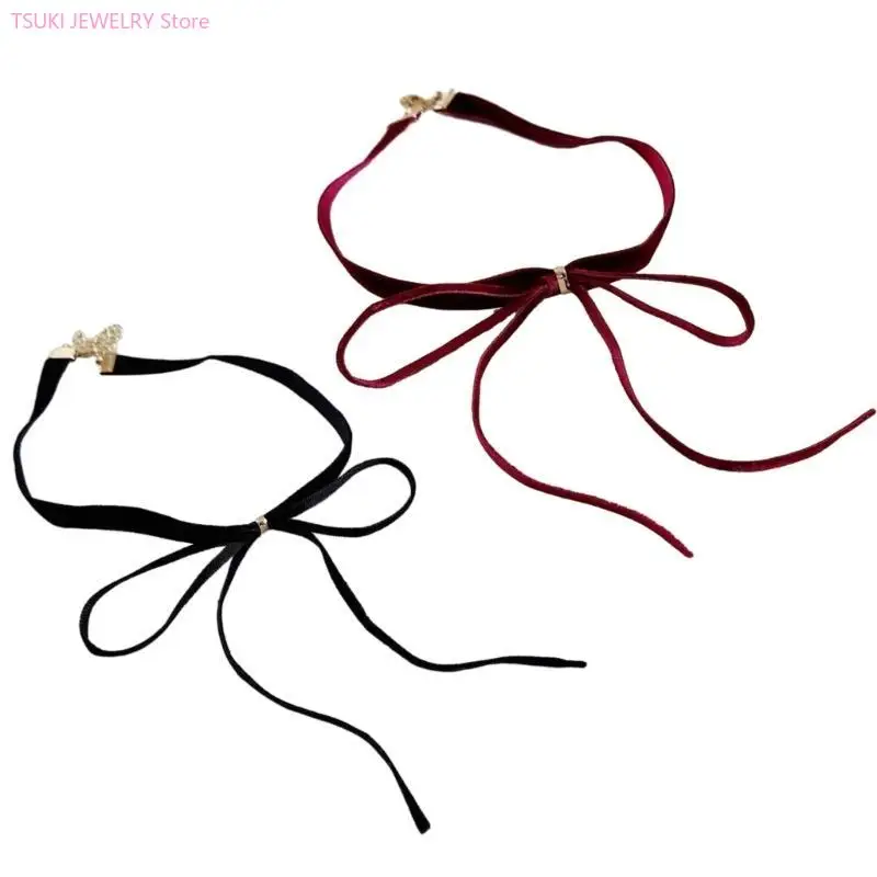 62KE Simulierte Bögen Schlüsselbein Kette Schwarz/Rot Samt Kette Choker Halskette Einstellbare Bowknots Halskette Schmuck Dekor