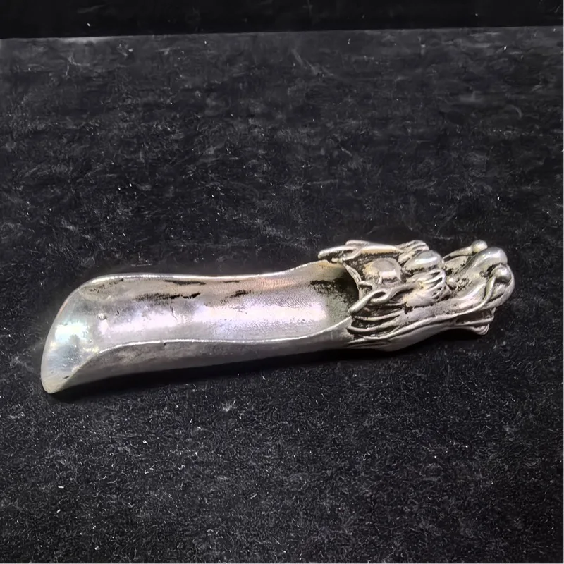 Antique White Copper Dragon Head Medicine Spoon Craft Ornament