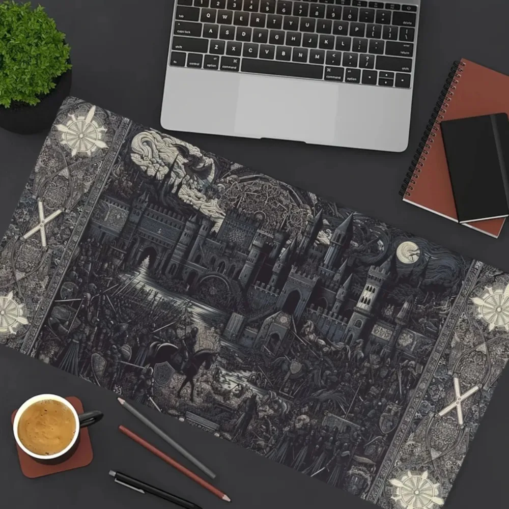 Large Gaming Mouse Pad 29.97x80.01cm, Gothic Castle Desk Mat, Smooth Surface Non-Slip Base Office Home Computer Acc