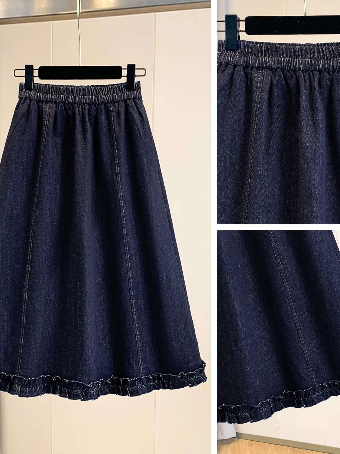 High Waist Loose A-Line Denim  Skirt for plus Size Women Comfortable Elastic Waist Cotton Blend Polyester Fiber