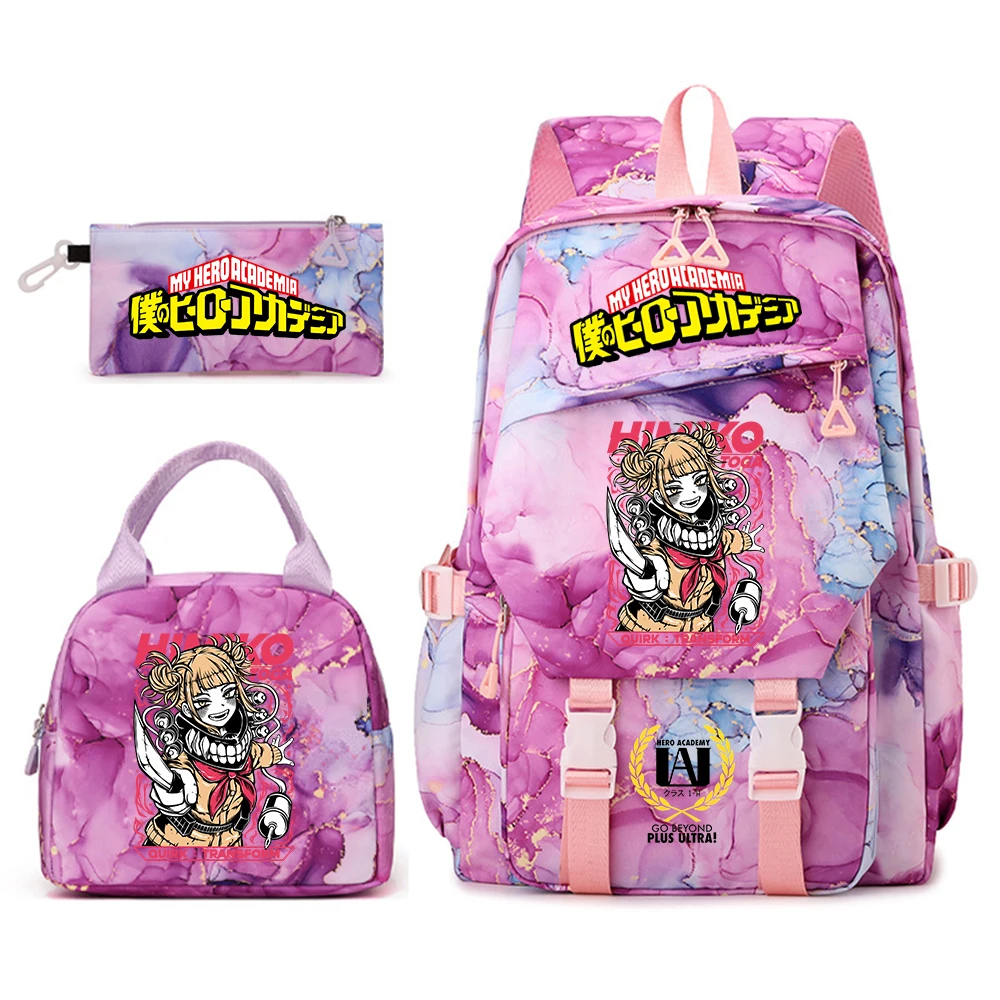 僕のヒーローアカデミア-アニメバックパックセット-女の子用-学校-ティーン学生-カジュアルデイパック-ランチバッグ-ペンシルケース付き