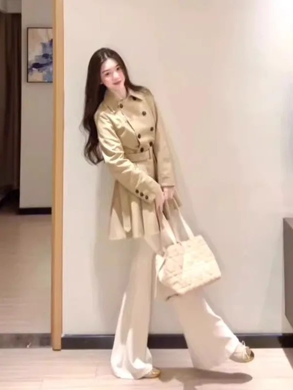 

Женское пальто Slim Fit в корейском стиле, весна 2026, уникальный дизайн, с пуговицами, повседневное, шикарное, с завышенной талией, длинное