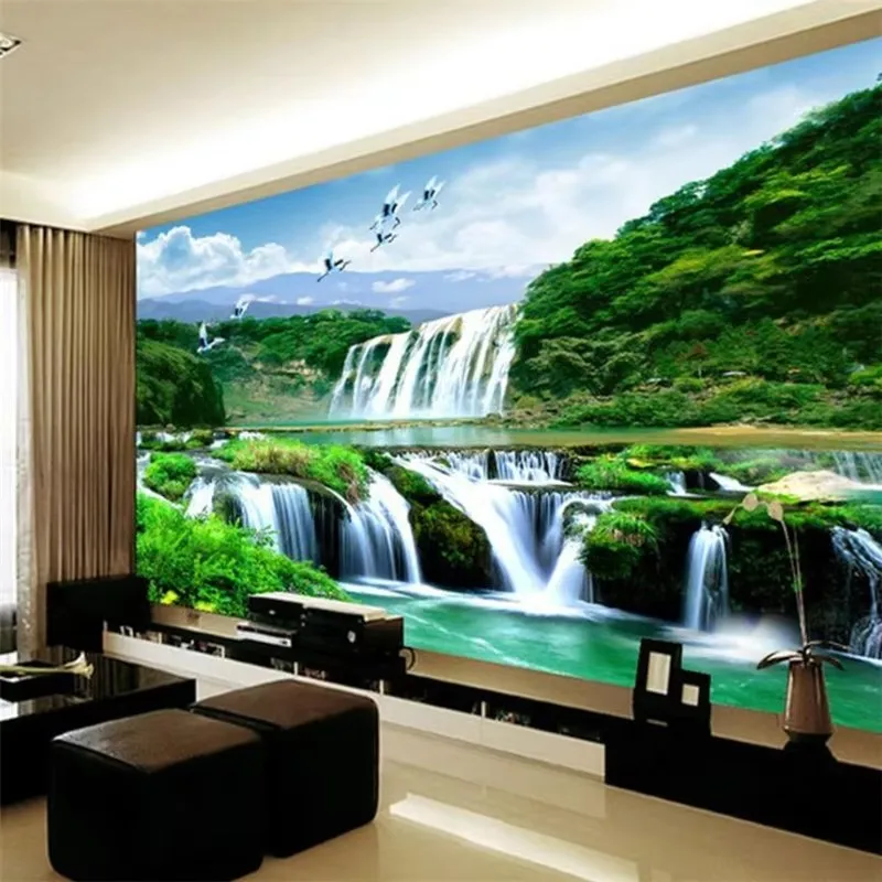 Chinese landscape water financial TV background wall custom large mural home decor wallpaper papel de parede para quarto