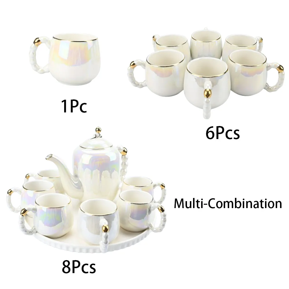 1 قطعة/6 قطعة/8 قطعة طقم شاي بورسلين طلاء ملون-إبريق شاي سيراميك ملون لؤلؤي وقهوة وشاي وكريمة وغلاية