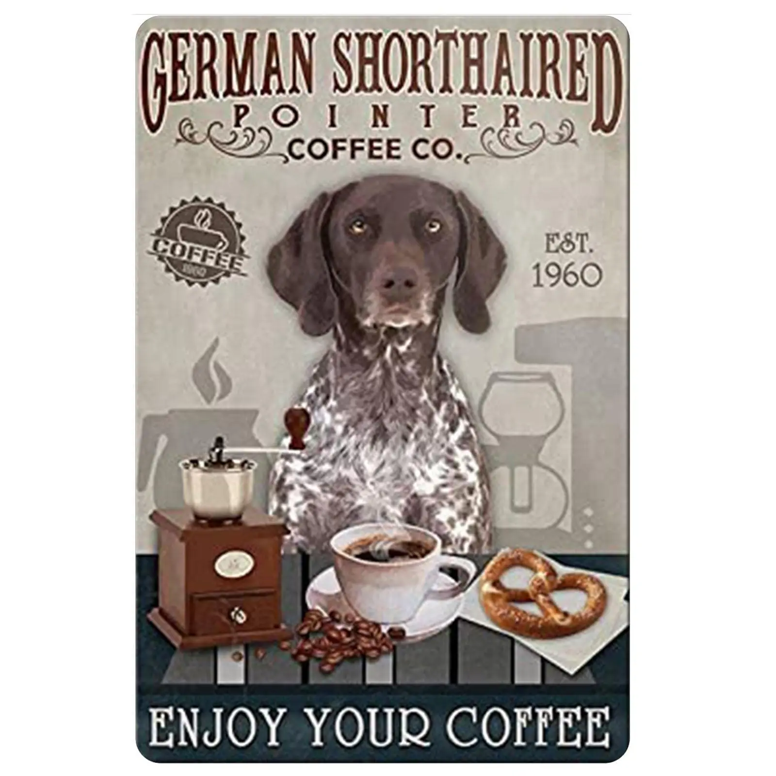 Geuuki Metal Sign German Shorthaired Pointer Coffee Sign Vintage Signs Retro Aluminum Tin Sign for Kitchen Home Office Bar Cafe