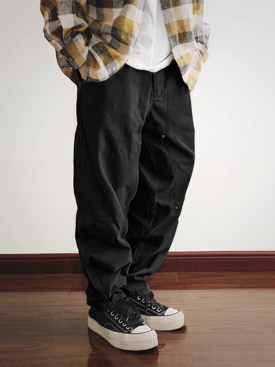 

American Retro Vintage Simple Bae Color Casual Loose Straight Leg Cone ape Logging Work Pants Men Faion Urban Sle