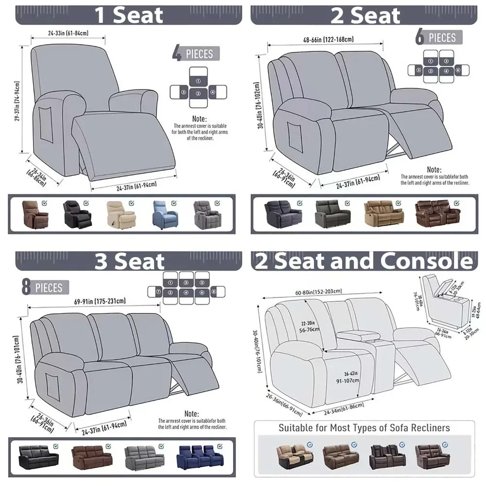 1/2/3 Seat Elastic Jacquard Split Recliner Sofa Cover Stretch Relax Armchair Cover Non-Slip Reclining Sofa Slipcover Living Room