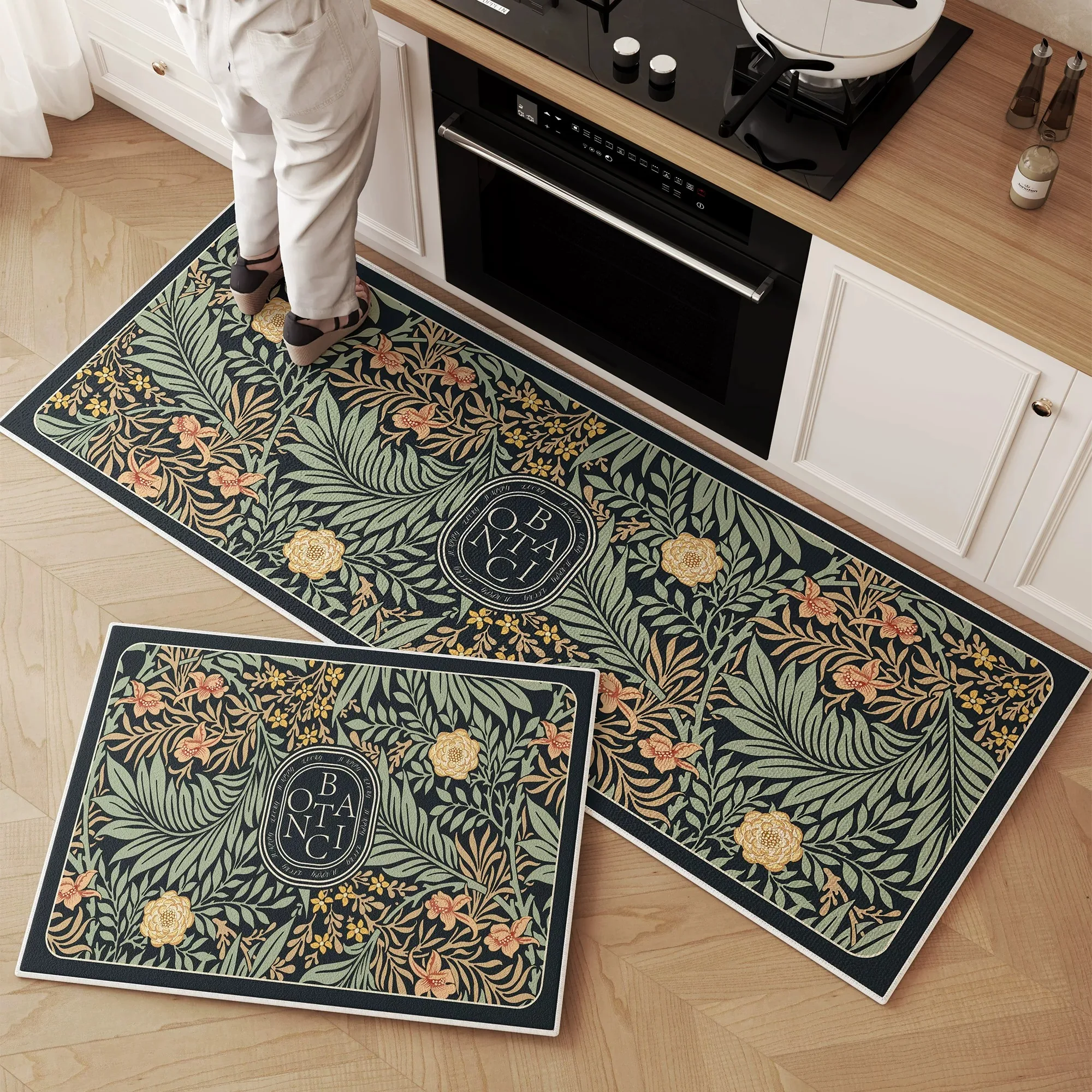 Floral Kitchen Carpet PVC Leather Anti-slip Floor Mat Long Strip Runner Rugs Dirty Resistant Washable Mats 주방매트 Tapis De Cuisine