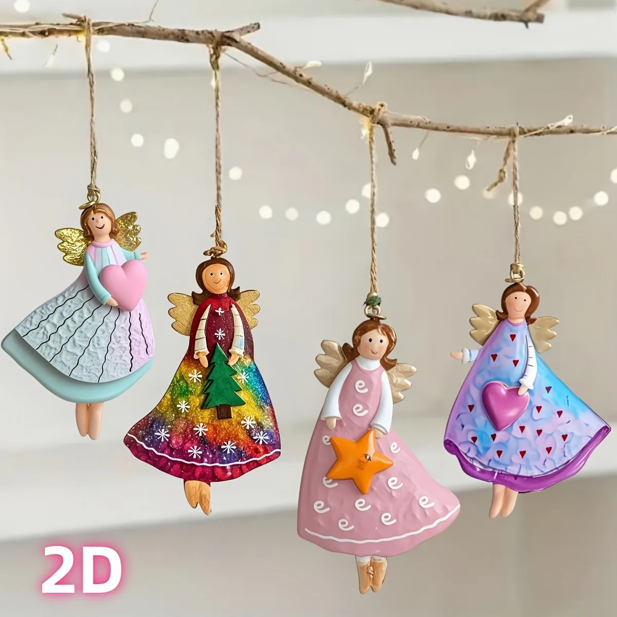 Christmas Wooden Flat Pendant Creative Retro Angel Doll Pendant Christmas Tree Wood Pendant