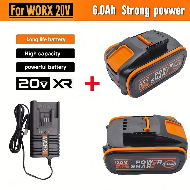 

Adopting a dual capacity design of 6.0Ah/8.0Ah, suitable for Worx 20V power tools, the kit with charger is more cost-effective.