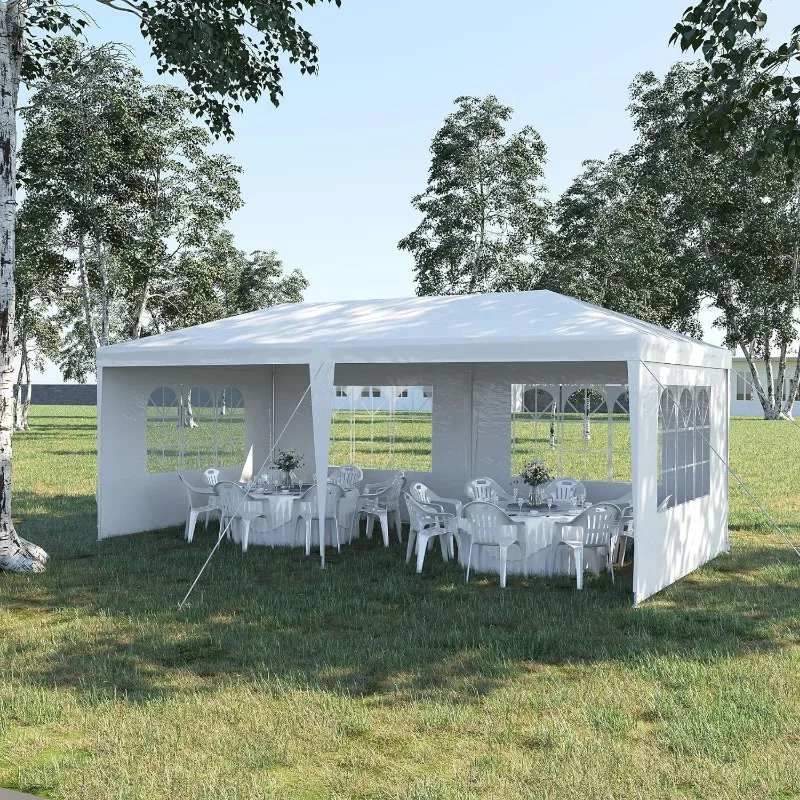 10\' x 20\' Large Party Tent, Event Shelter Gazebo Canopy with 4 Removable Side Walls for Weddings, Picnic, White