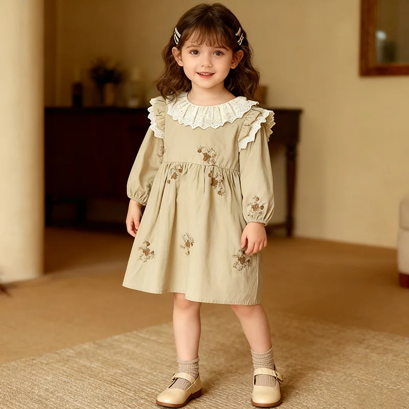 Baby Girl Dress Spring and Autumn New Cotton Embroidered Long Sleeved Princess Dress Stylish Girls Dress