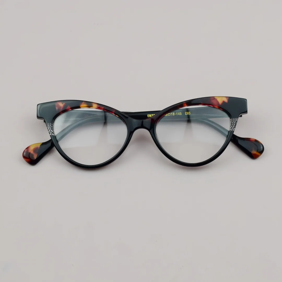 

Handmade Design Fashion Colored Cat Eye Acetate Women Eyeglass Frames Circular Reading Myopia Optical Flat Glasses