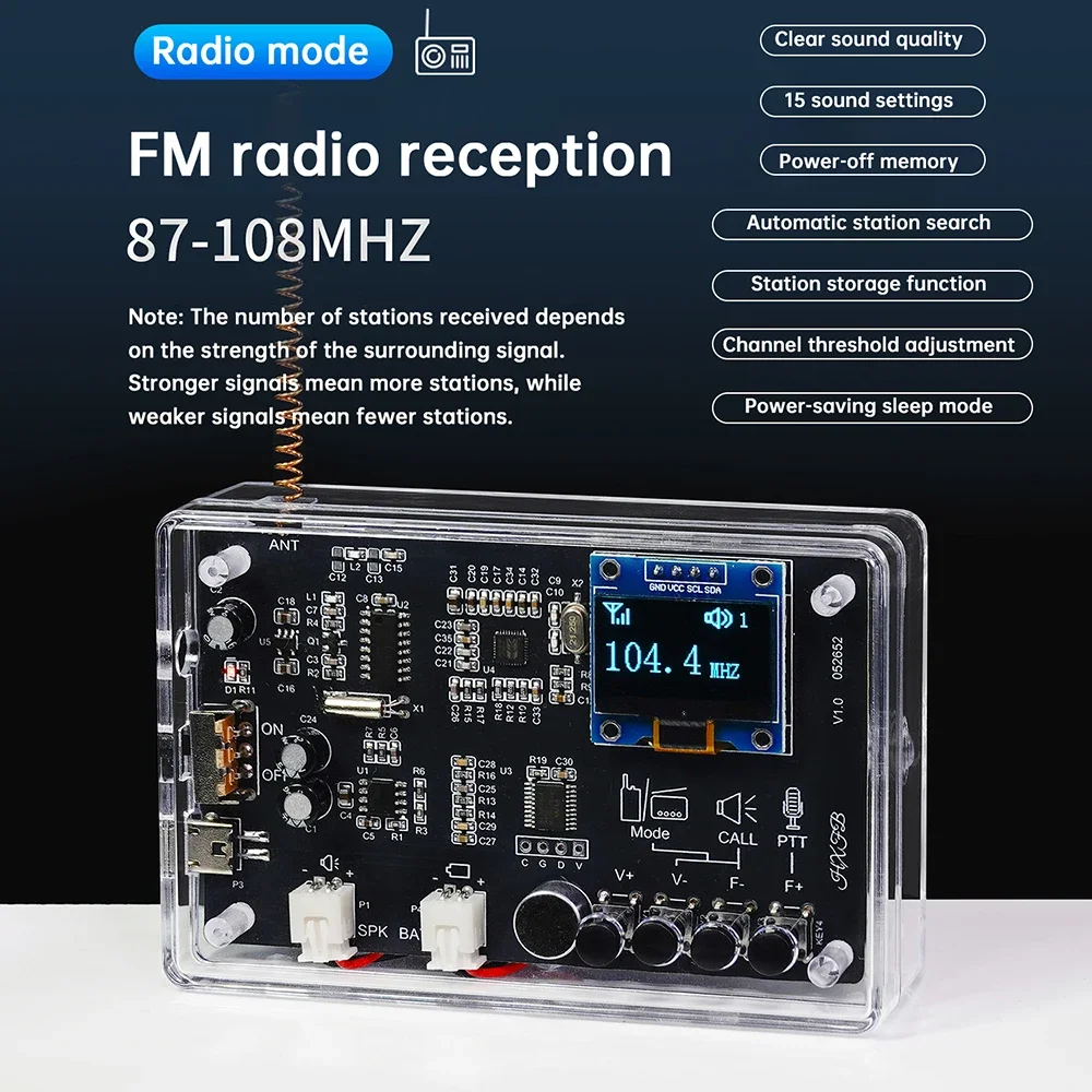 DIY FM Radio with Walkie-Talkie Functionality Smart Walkie-Talkie Radio Module Radio Soldering Practice Kit 87-108MHz