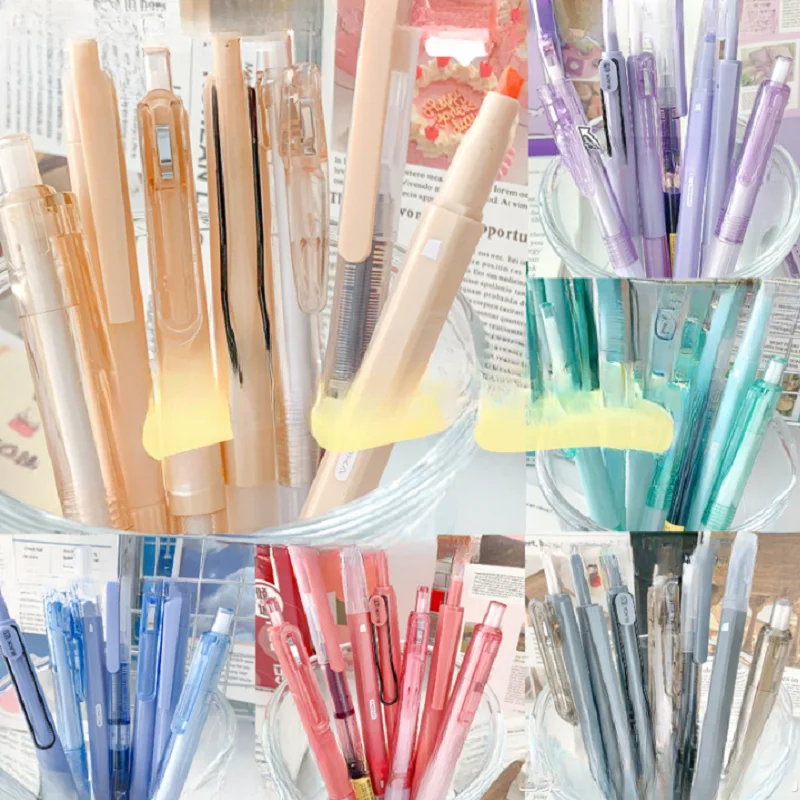 7pcs Kawaii Pen Quick-Drying Ink Gel Pens Double-Headed Highlighter Aesthetic Stationery Pen Set Ballpoint Pen Back To School