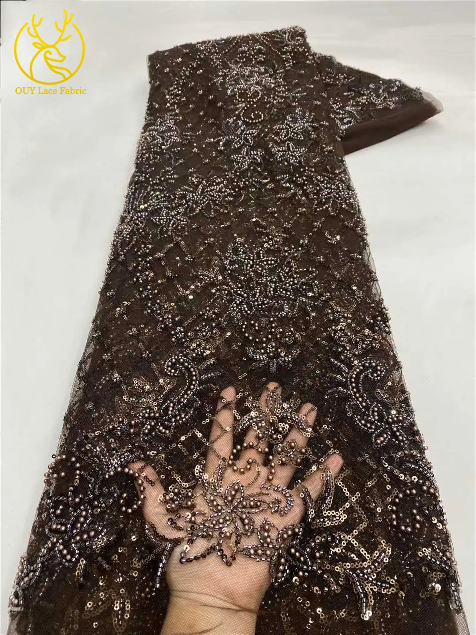 Roter afrikanischer Perlen-Spitzenstoff 2026, hochwertiger nigerianischer Pailletten-Spitzenstoff für Damen, Hochzeitskleid und Abendkleid, Nähen – Detail 16