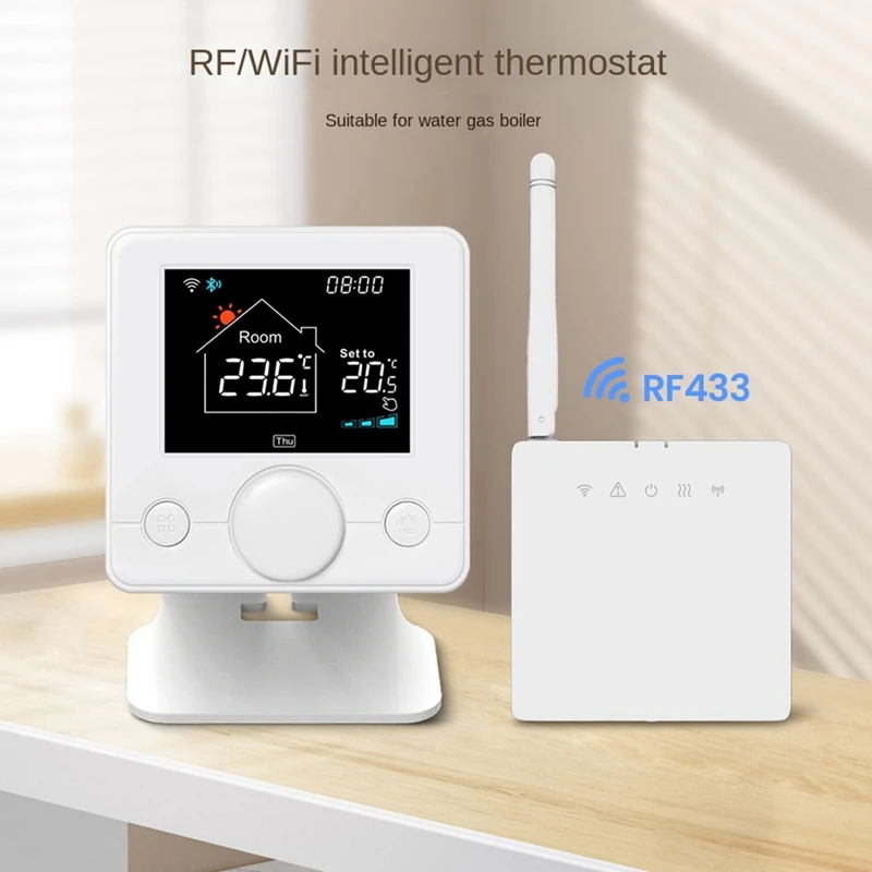 Termostato wireless ABGR-Wifi RF433 Termostato per caldaia a gas per riscaldamento dell'acqua con supporto per staffa Telecomando per telefono cellulare
