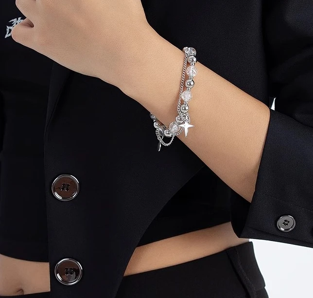 

Cross Splicing Ice Crack Bead Bracelet Men's Tide Niche Design Cold Wind Beaded Jewelry Women