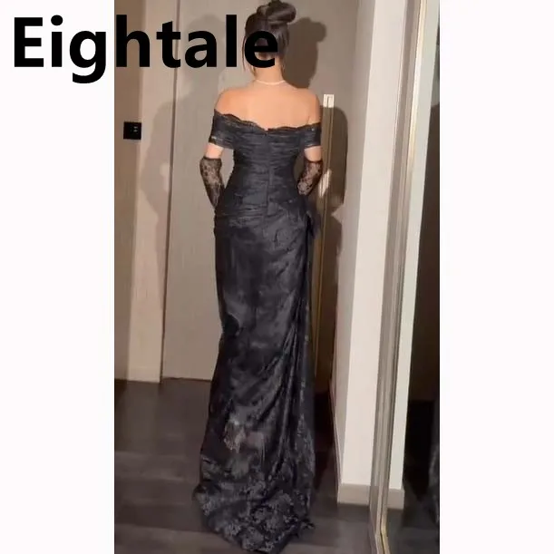 Eightale Elegant Black Lace Evening Dress Off Shoulder Mermaid Prom Party Dress Women Formal Dress Wedding Bridesmaid Dress