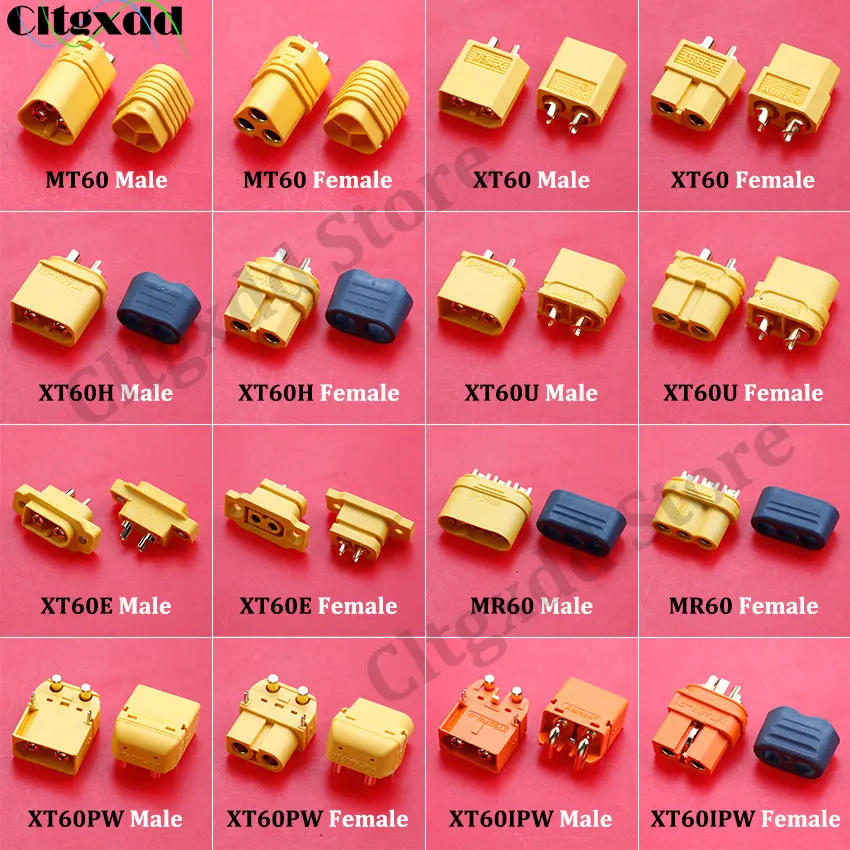 1Piece MT60 XT60 XT60E XT60H XT60U MR60 XT60PW T Plug Lithium Battery Socket Connector Male Female Gold Plated Banana Plug