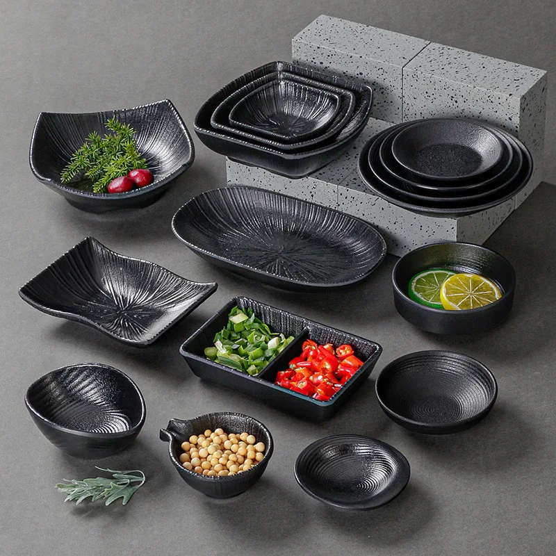 Black Matte Melamine Sauce Bowl Restaurant Salseras Barbecue Dish Plate Vinegar Seasoning Dip Container Tableware for Kitchen