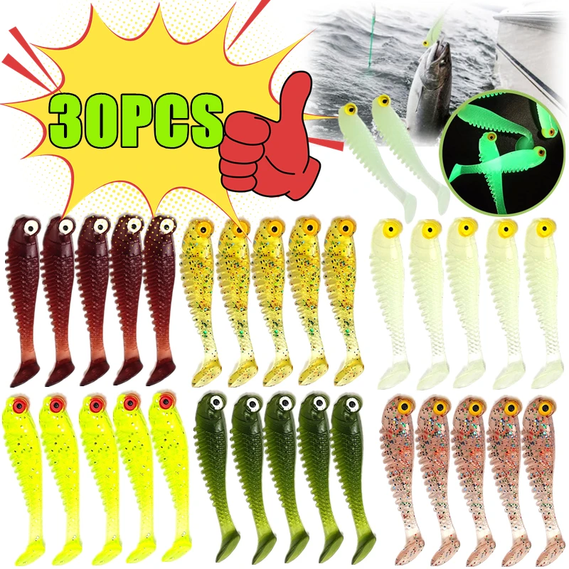 

5PC-30PCS Fishing Soft Lure Luminous Fishing lure 5.5cm 1.2g Artificial Silicone Bait Worm Sea Wobbler Swimbaits For Bass Tackle