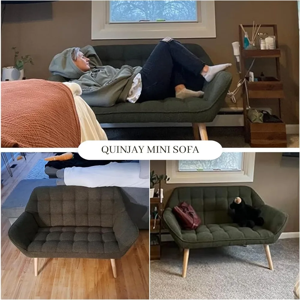 مقعد حب صغير مقاس 48 بوصة للمساحات الصغيرة، أريكة شيربا الصغيرة الحديثة بمقعدين من المخمل مع ظهر مبطن وأرجل ذهبية #4