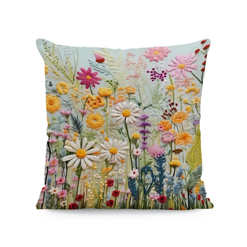 

Pastoral Style Floral Cushion Cover, 17.7x17.7-inch Machine Washable Polyester Fiber Cushion Cover with Zipper for Home Decor