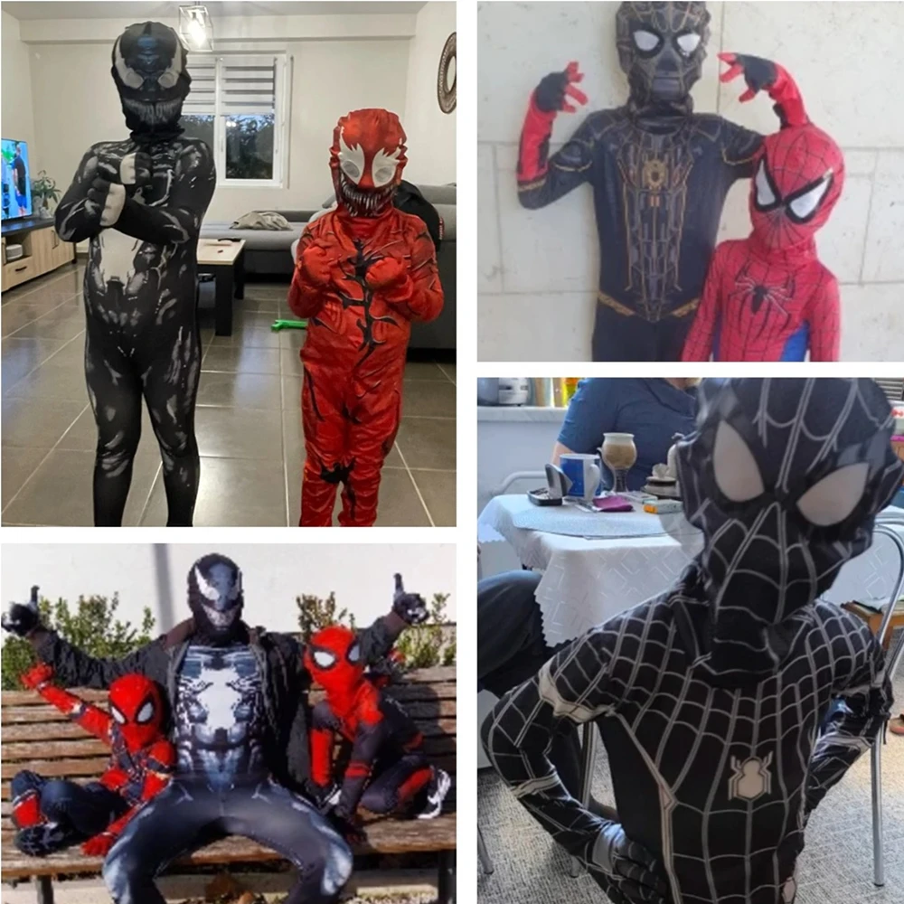 Kids Spider Man Venom Costumes Full Body Suit Stretch Spandex Fit 3-16 Years Children Role Play Party Cosplay Birthday Gift