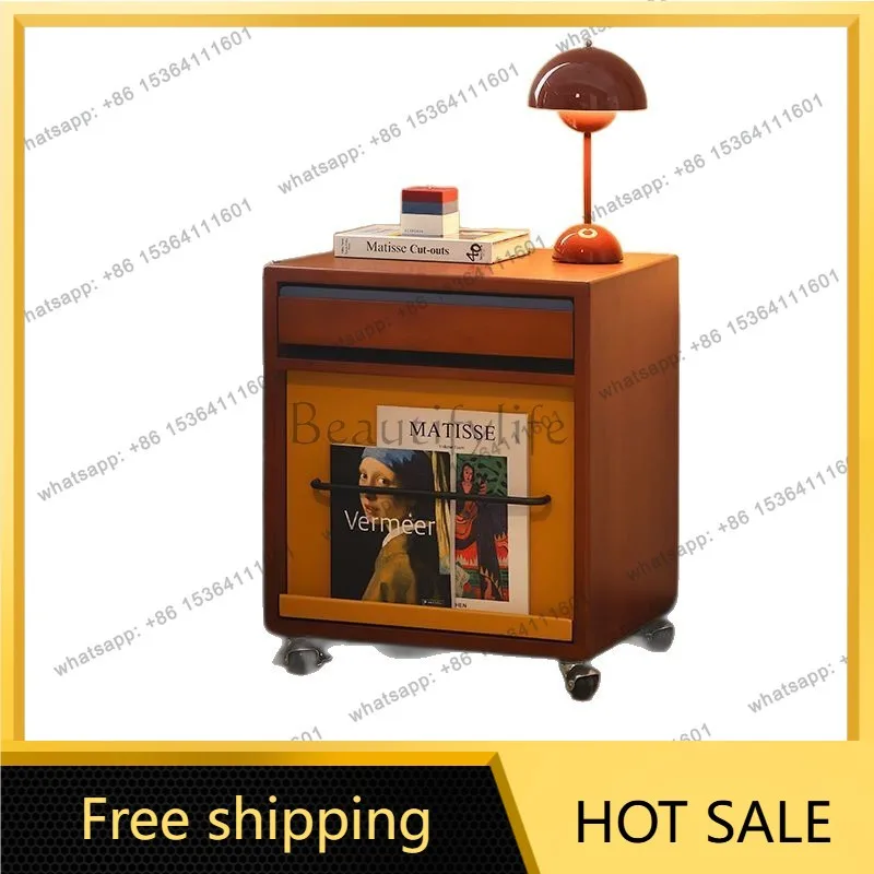 Zj. Medieval style solid wood bedside table ins Internet celebrity color matching flap door bedside table