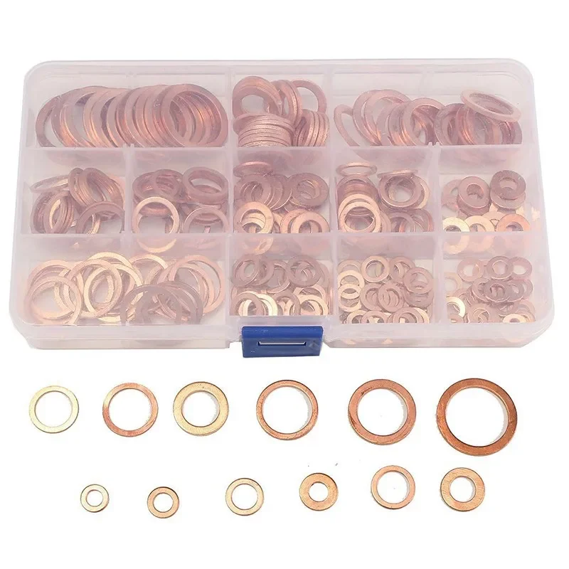 Copper Crush Washer Assortment 100/200/280/300pcs Solid Sealing Gaskets for Oil Drain Plug Boat Automotive Engine Repair