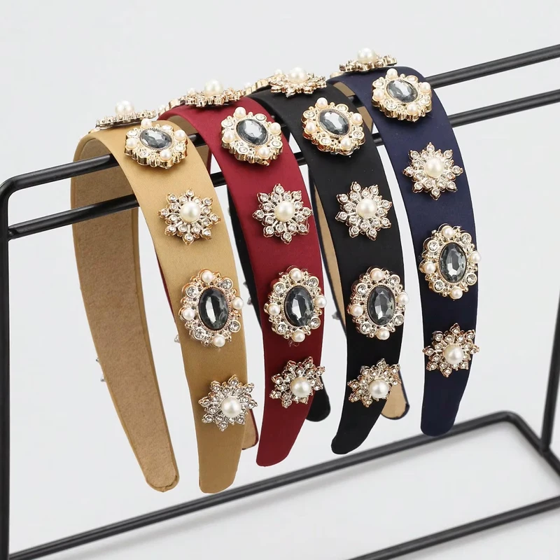 Handmade 1PC Women Gray Rhinestone Trendy Hairbands Pearl Headbands For Rock Hair Accessories